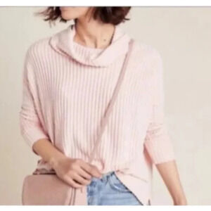 Anthropologie Maeve Blush Pink Ribbed Turtleneck Sweater Womens Size Small (195)